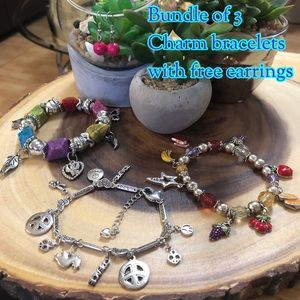 Bundle of 3 charm bracelets with free earrings